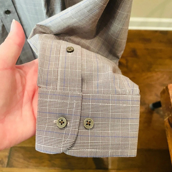 Jos. A. Bank Traveler long sleeve button down shirt houndstooth SZ M gray white - Picture 7 of 9